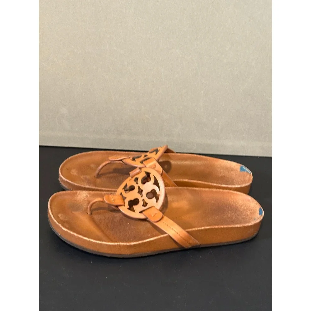 Tory Burch Tan Miller Leather Flip Flop Sandals